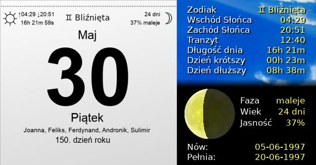 30 Maja 1997 - Piątek. Kartka z Kalendarza