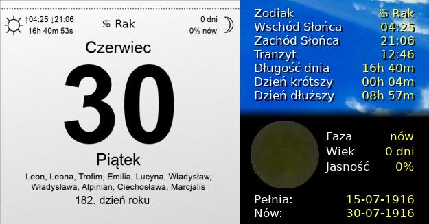 30 Czerwca 1916 - Piątek. Kartka z Kalendarza