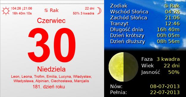 30 Czerwca 2013 - Niedziela. Kartka z Kalendarza