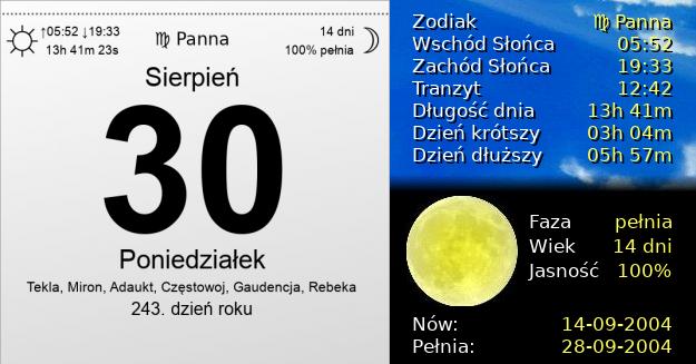 30 Sierpnia 2004 - Poniedziałek. Kartka z Kalendarza