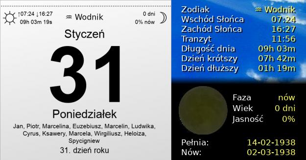 31 Stycznia 1938 - Poniedziałek. Kartka z Kalendarza
