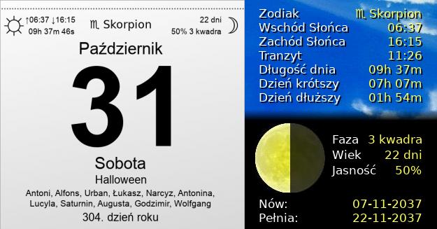 31 Października 2037 - Halloween. Kartka z Kalendarza