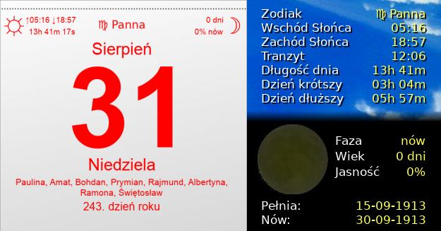 31 Sierpnia 1913 - Niedziela. Kartka z Kalendarza