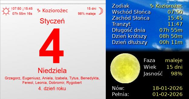 4 Stycznia 2026 - Niedziela. Kartka z Kalendarza