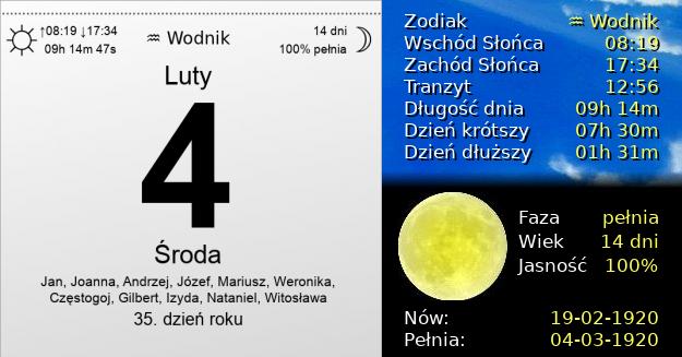 4 Lutego 1920 - Środa. Kartka z Kalendarza