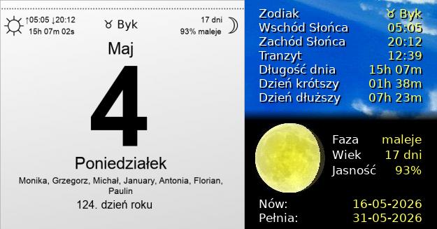 4 Maja 2026 - Poniedziałek. Kartka z Kalendarza