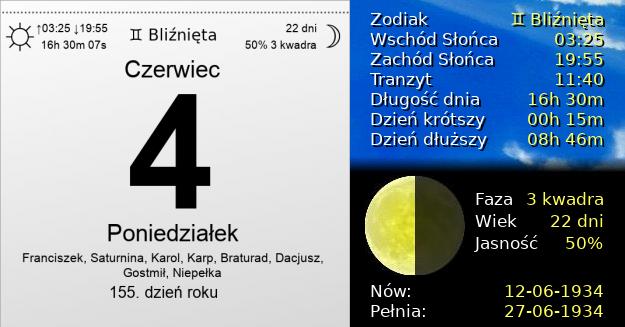 4 Czerwca 1934 - Poniedziałek. Kartka z Kalendarza