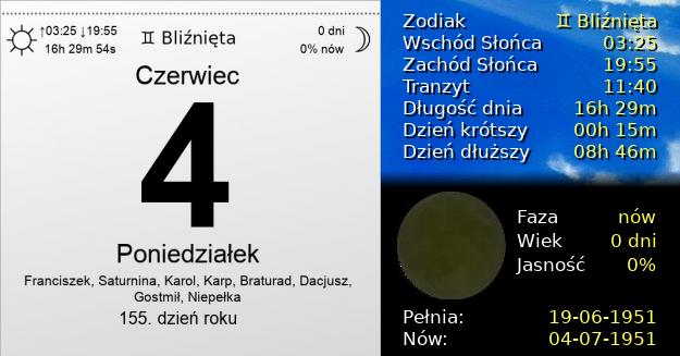 4 Czerwca 1951 - Poniedziałek. Kartka z Kalendarza