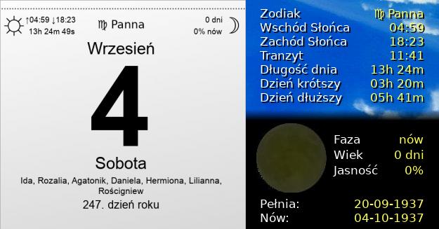 4 Września 1937 - Sobota. Kartka z Kalendarza