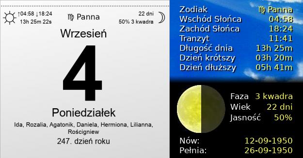 4 Września 1950 - Poniedziałek. Kartka z Kalendarza