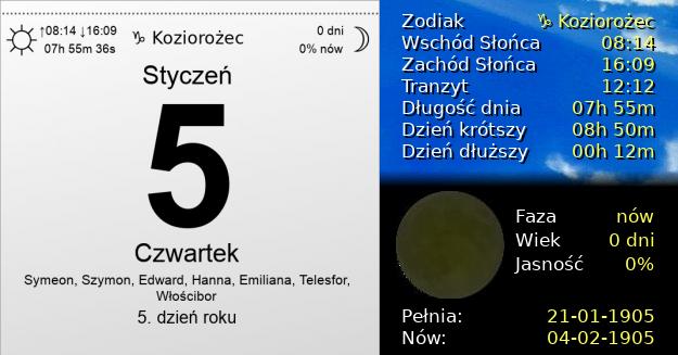 5 Stycznia 1905 - Czwartek. Kartka z Kalendarza