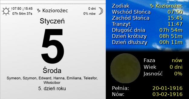 5 Stycznia 1916 - Środa. Kartka z Kalendarza