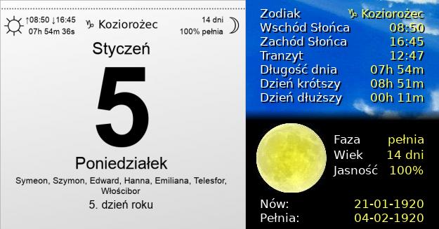 5 Stycznia 1920 - Poniedziałek. Kartka z Kalendarza