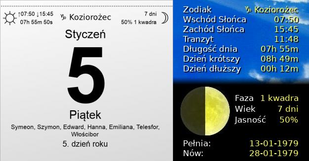 5 Stycznia 1979 - Piątek. Kartka z Kalendarza