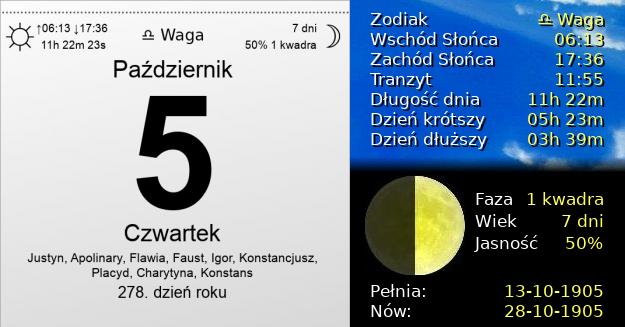 5 Października 1905 - Czwartek. Kartka z Kalendarza