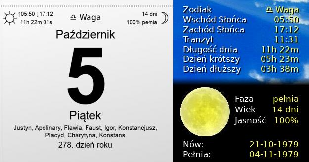 5 Października 1979 - Piątek. Kartka z Kalendarza