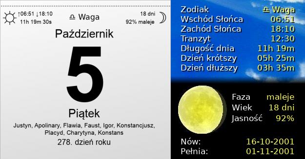 5 Października 2001 - Piątek. Kartka z Kalendarza