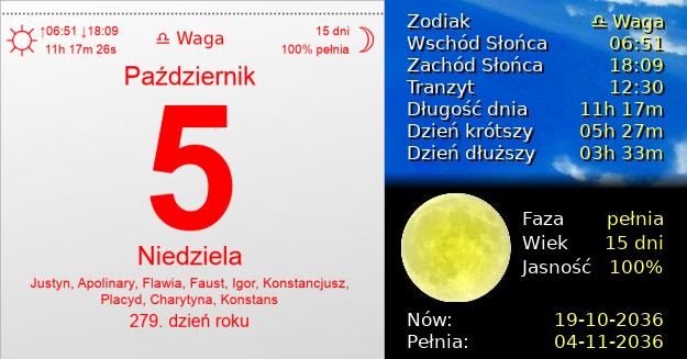 5 Października 2036 - Niedziela. Kartka z Kalendarza
