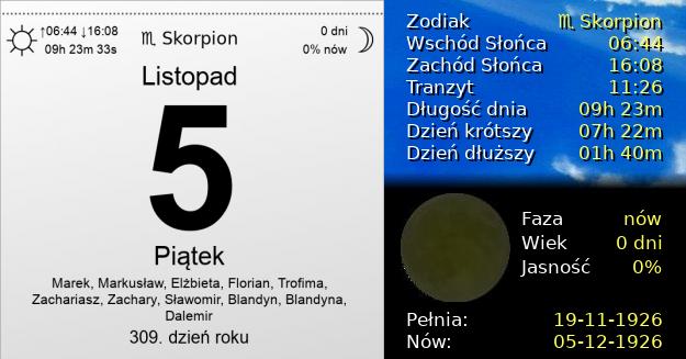5 Listopada 1926 - Piątek. Kartka z Kalendarza