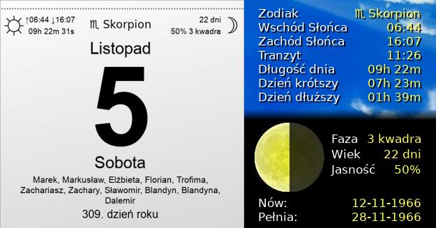 5 Listopada 1966 - Sobota. Kartka z Kalendarza