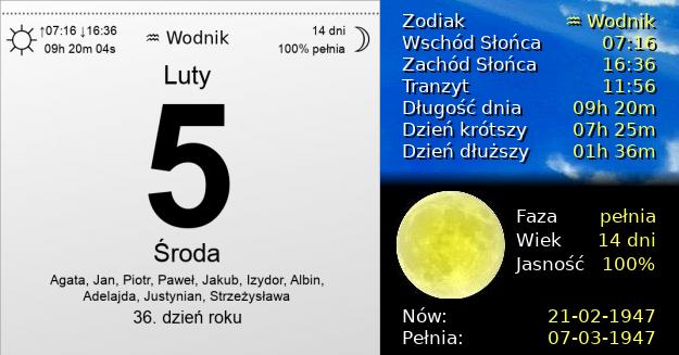 5 Lutego 1947 - Środa. Kartka z Kalendarza
