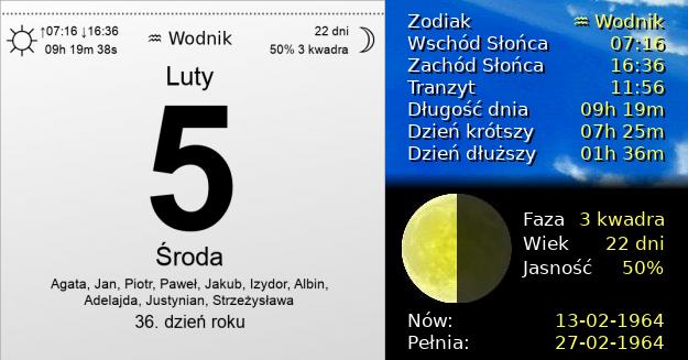 5 Lutego 1964 - Środa. Kartka z Kalendarza
