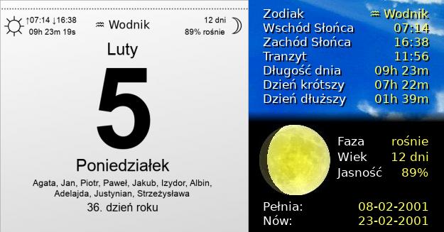 5 Lutego 2001 - Poniedziałek. Kartka z Kalendarza