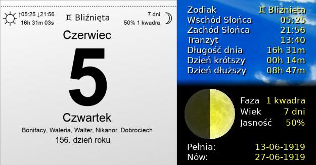 5 Czerwca 1919 - Czwartek. Kartka z Kalendarza