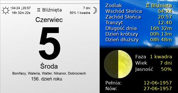 5 Czerwca 1957 - Środa. Kartka z Kalendarza
