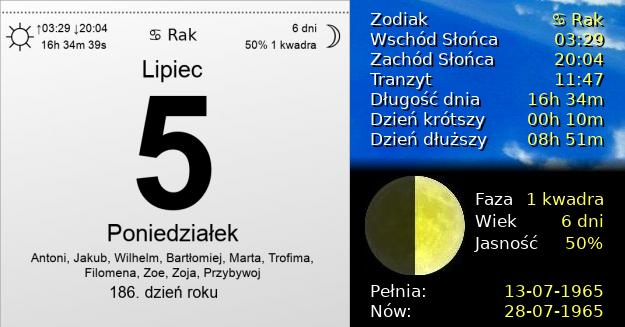 5 Lipca 1965 - Poniedziałek. Kartka z Kalendarza