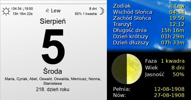 5 Sierpnia 1908 - Środa. Kartka z Kalendarza