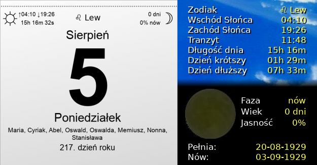 5 Sierpnia 1929 - Poniedziałek. Kartka z Kalendarza
