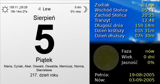 5 Sierpnia 2005 - Piątek. Kartka z Kalendarza