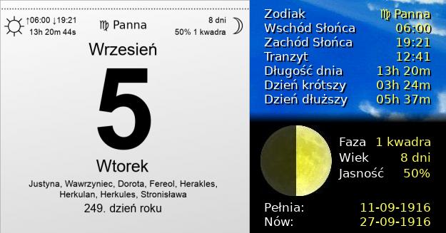 5 Września 1916 - Wtorek. Kartka z Kalendarza