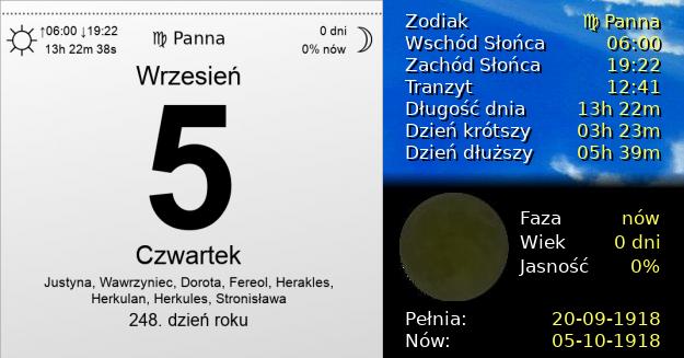 5 Września 1918 - Czwartek. Kartka z Kalendarza