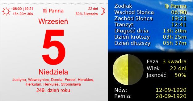 5 Września 1920 - Niedziela. Kartka z Kalendarza