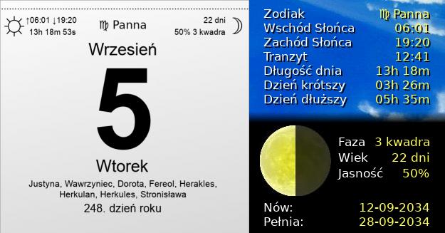 5 Września 2034 - Wtorek. Kartka z Kalendarza