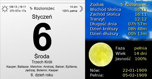 6 Stycznia 1909 - Trzech Króli. Kartka z Kalendarza