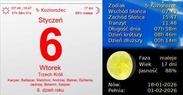 6 Stycznia 2026 - Trzech Króli. Kartka z Kalendarza