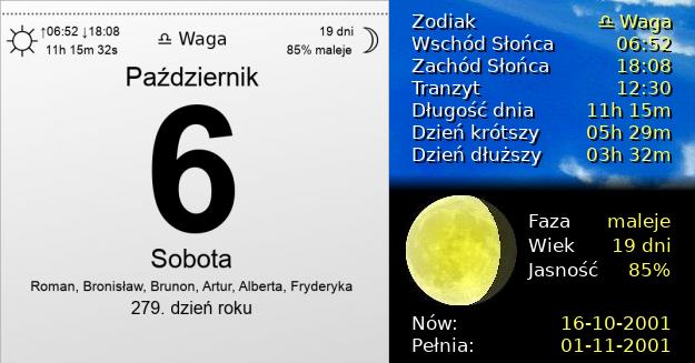 6 Października 2001 - Sobota. Kartka z Kalendarza