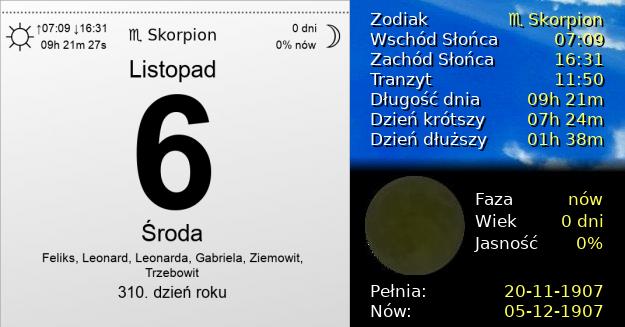 6 Listopada 1907 - Środa. Kartka z Kalendarza