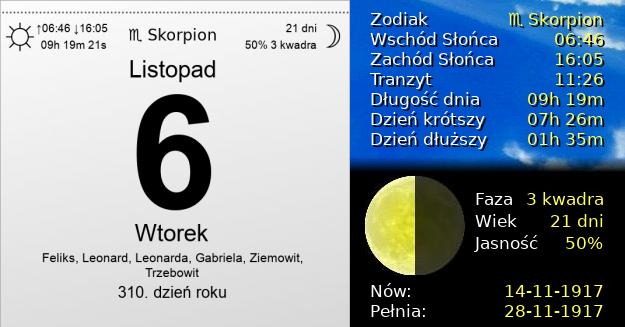 6 Listopada 1917 - Wtorek. Kartka z Kalendarza