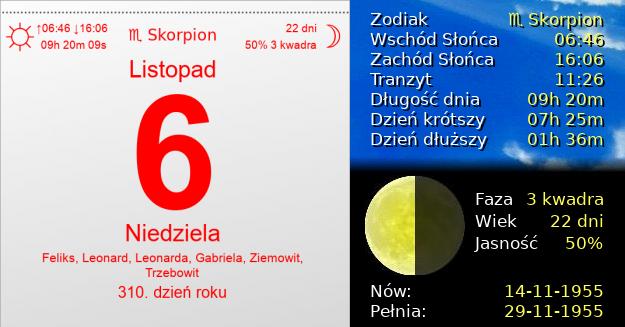 6 Listopada 1955 - Niedziela. Kartka z Kalendarza