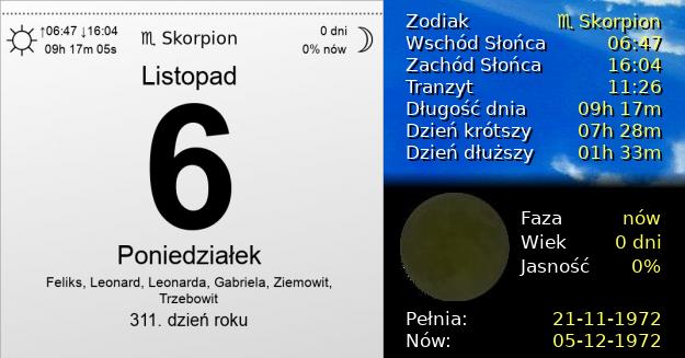 6 Listopada 1972 - Poniedziałek. Kartka z Kalendarza