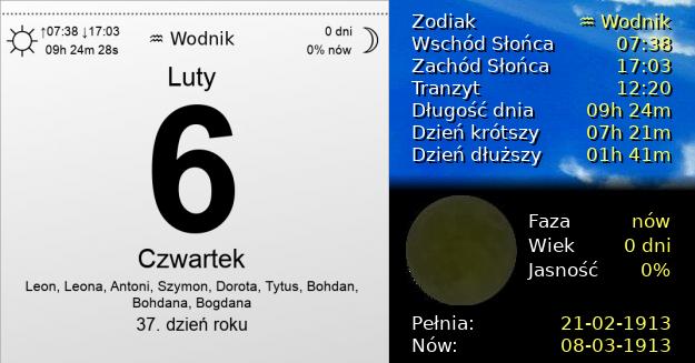 6 Lutego 1913 - Czwartek. Kartka z Kalendarza
