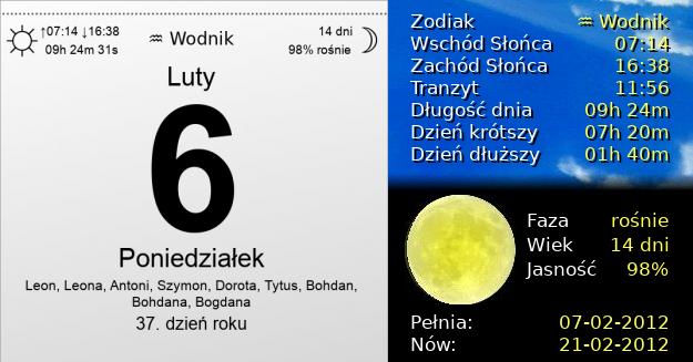 6 Lutego 2012 - Poniedziałek. Kartka z Kalendarza