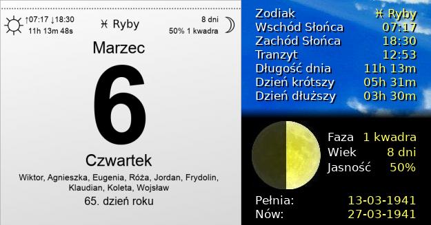 6 Marca 1941 - Czwartek. Kartka z Kalendarza