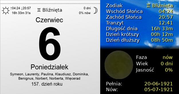 6 Czerwca 1921 - Poniedziałek. Kartka z Kalendarza