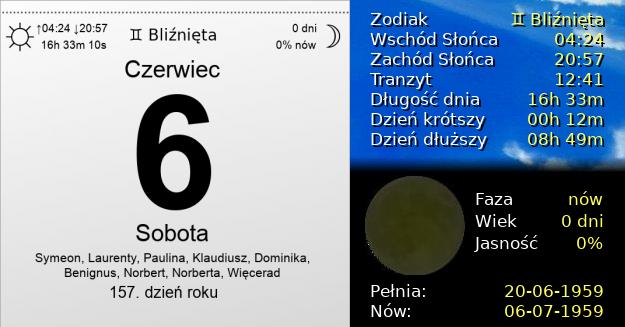 6 Czerwca 1959 - Sobota. Kartka z Kalendarza