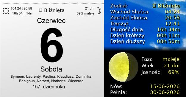 6 Czerwca 2026 - Sobota. Kartka z Kalendarza